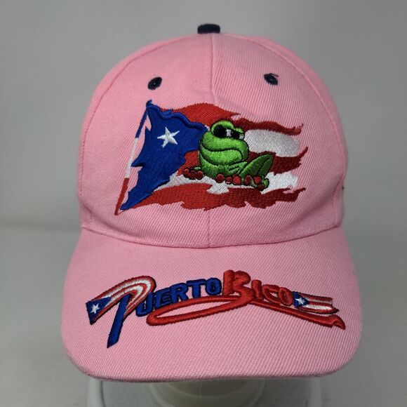 Puerto Rico Flag Frog Strapback Hat Pink OSFA Embroidered Adjustable - Picture 2 of 7